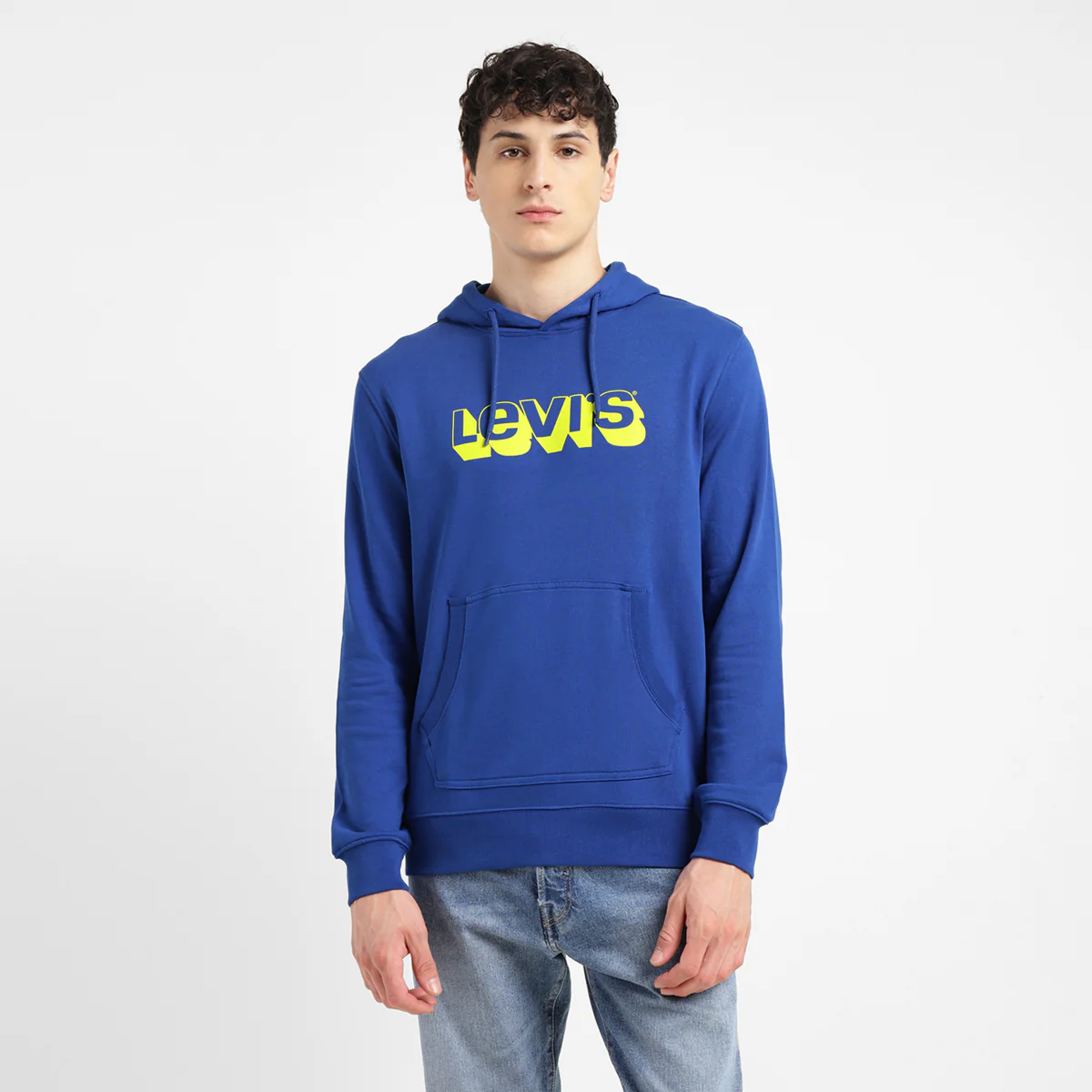 Men's Brand Logo Blue Hooded Sweatshirt