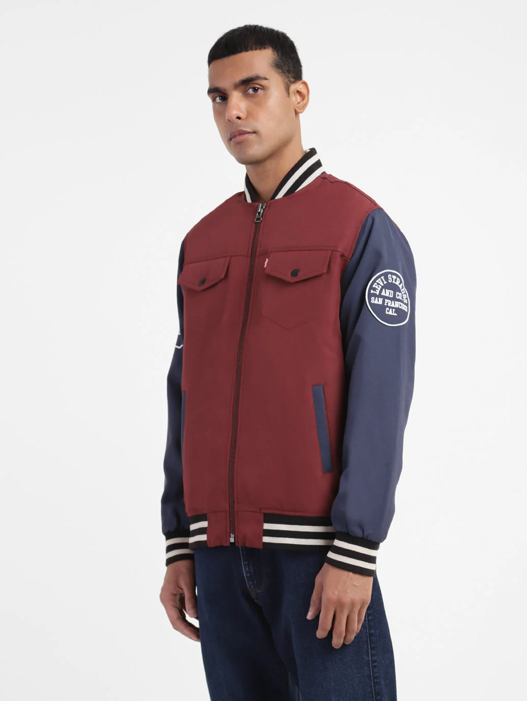 Men's Colorblock Collar Neck Bomber Jacket - Image 4