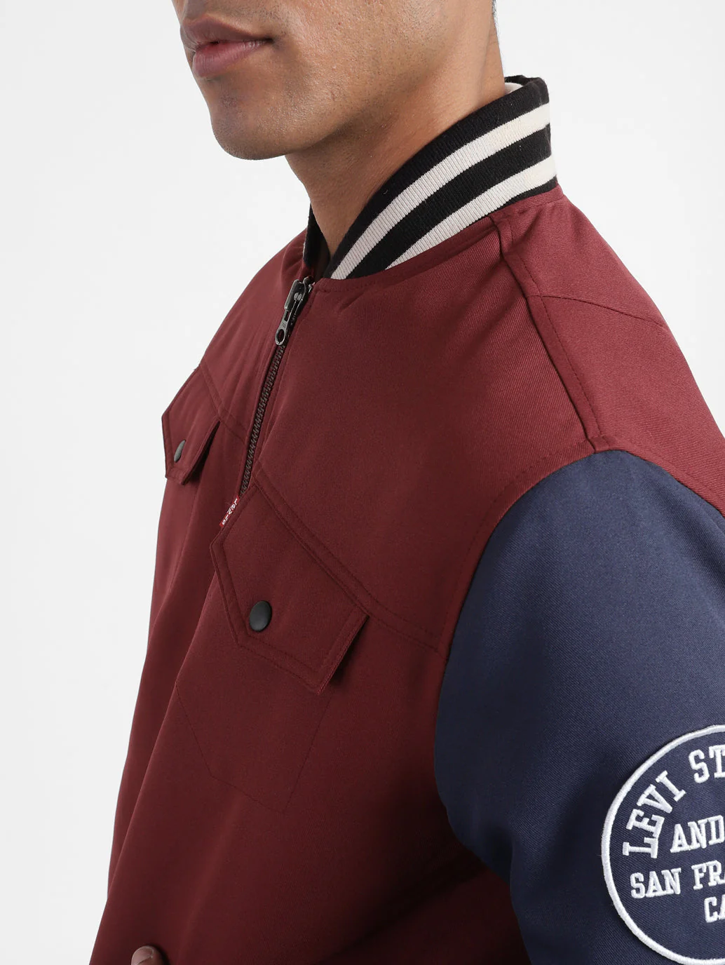 Men's Colorblock Collar Neck Bomber Jacket - Image 5