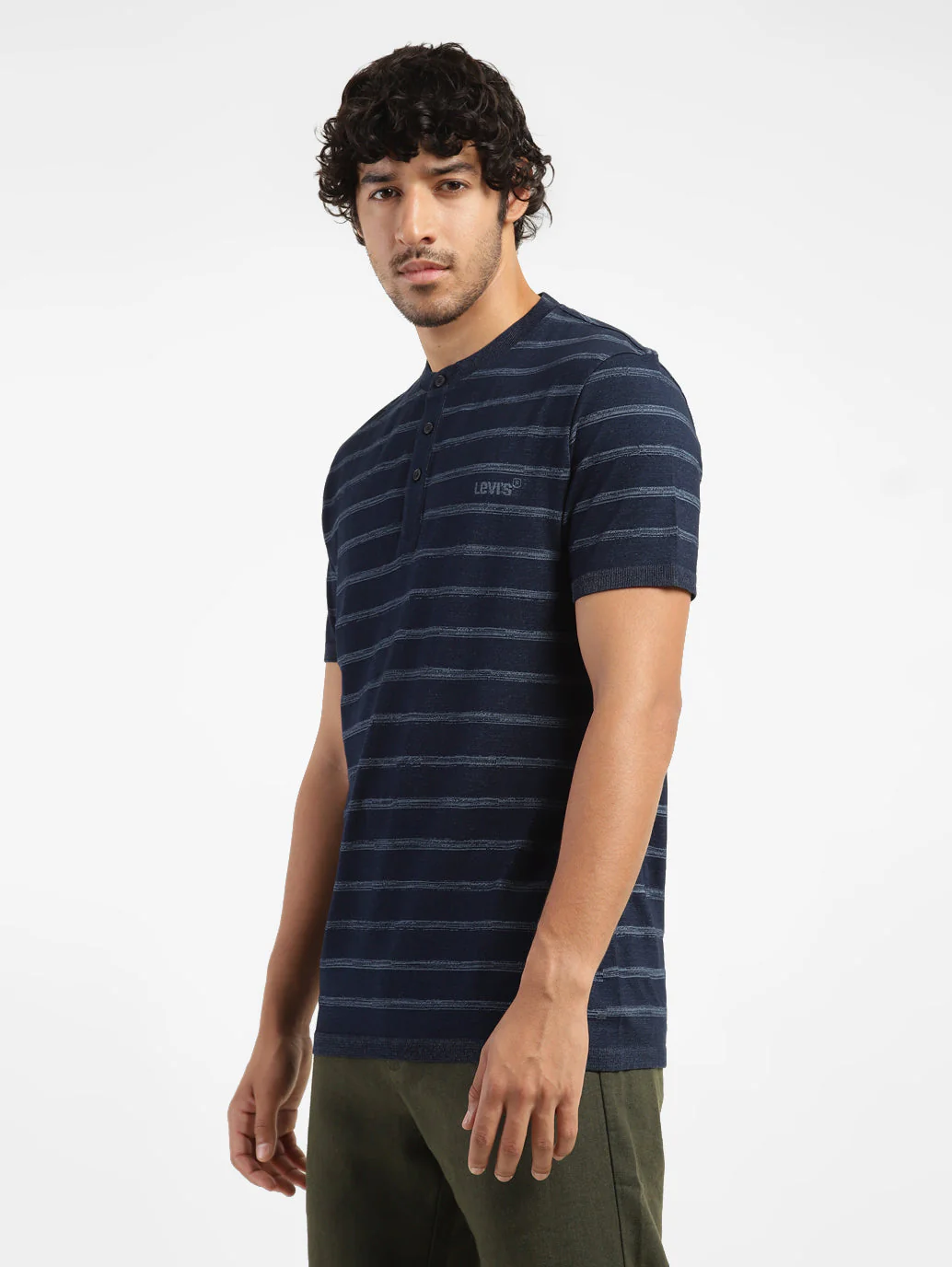 Men's Striped Henley Neck T-shirt - Image 3