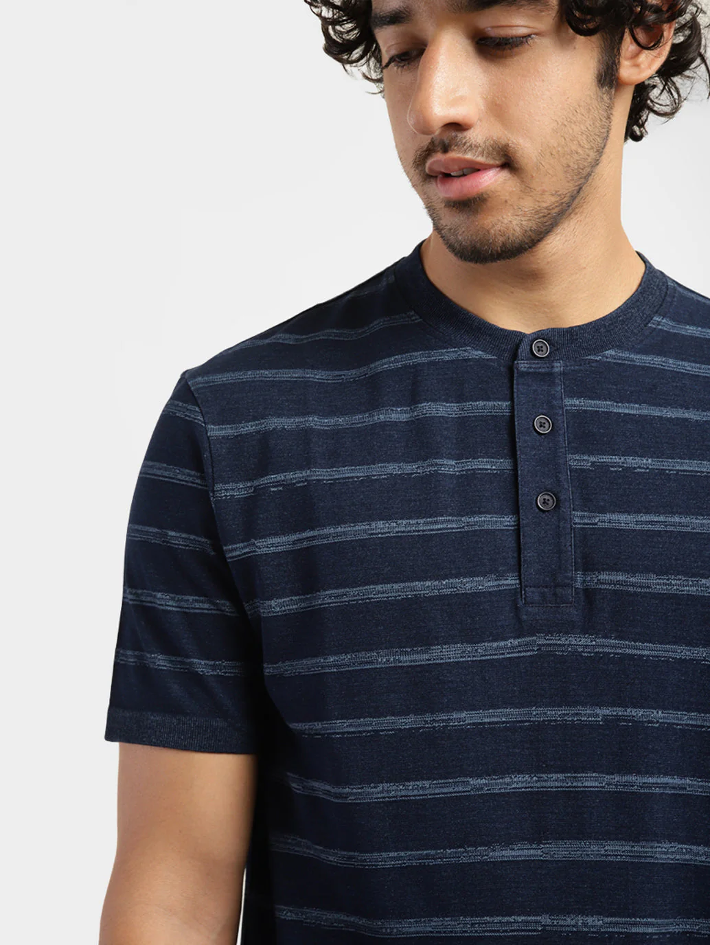 Men's Striped Henley Neck T-shirt - Image 6