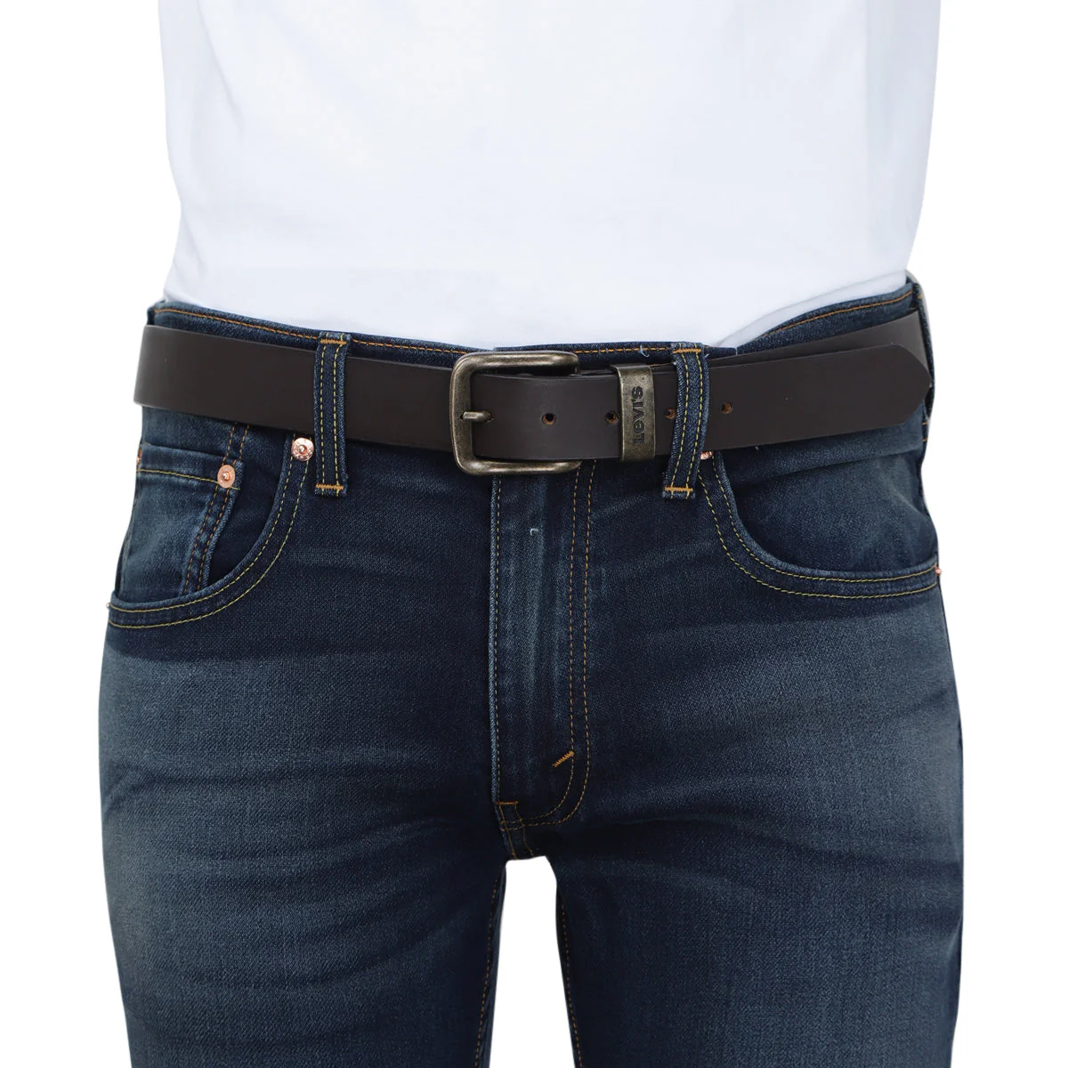 Men's Solid Brand Logo Belt - Image 7