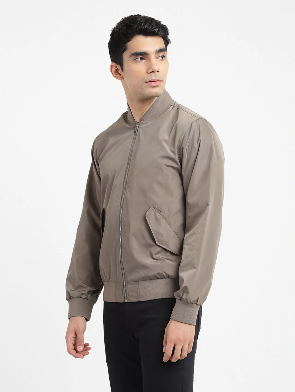 Men's Solid Collar Neck Bomber Jacket - Image 4