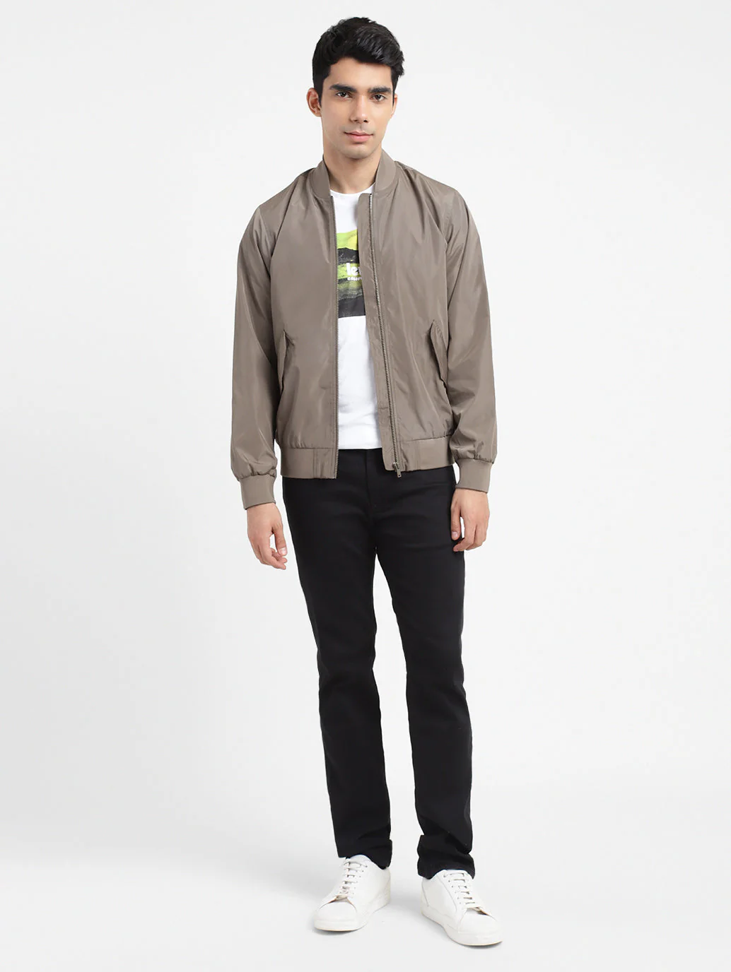 Men's Solid Collar Neck Bomber Jacket - Image 6
