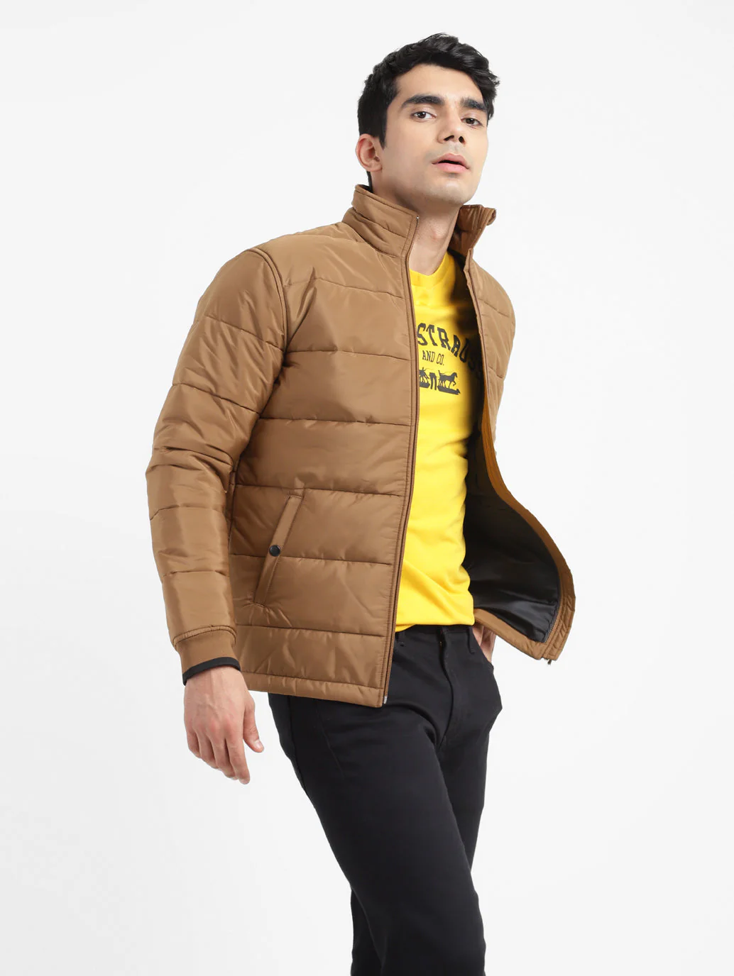 Men's Solid High Neck Quilted Jacket - Image 2