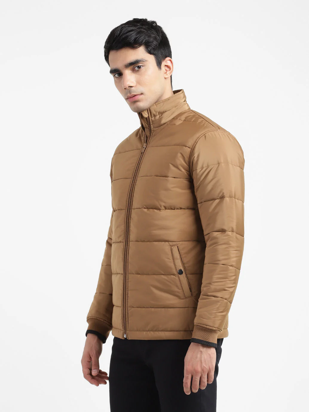 Men's Solid High Neck Quilted Jacket - Image 4