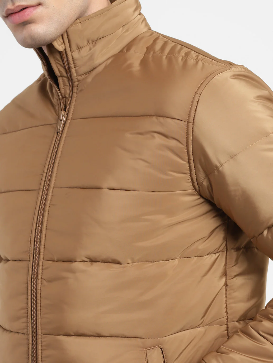 Men's Solid High Neck Quilted Jacket - Image 5