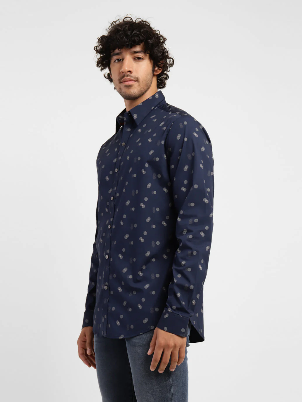 Men's Geometric Print Spread Collar Shirt - Image 3