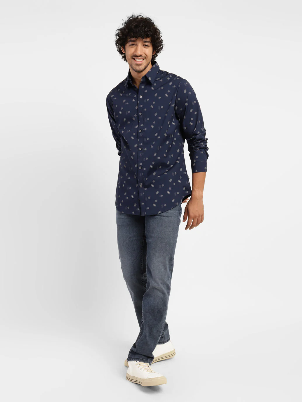 Men's Geometric Print Spread Collar Shirt - Image 6