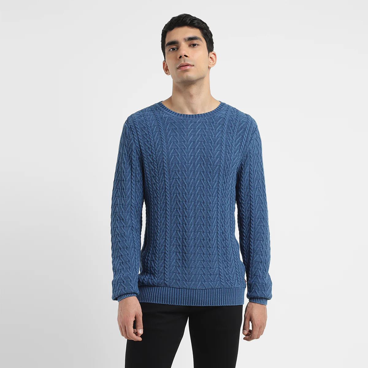 Men's Solid Blue Crew Neck Sweater - Image 2