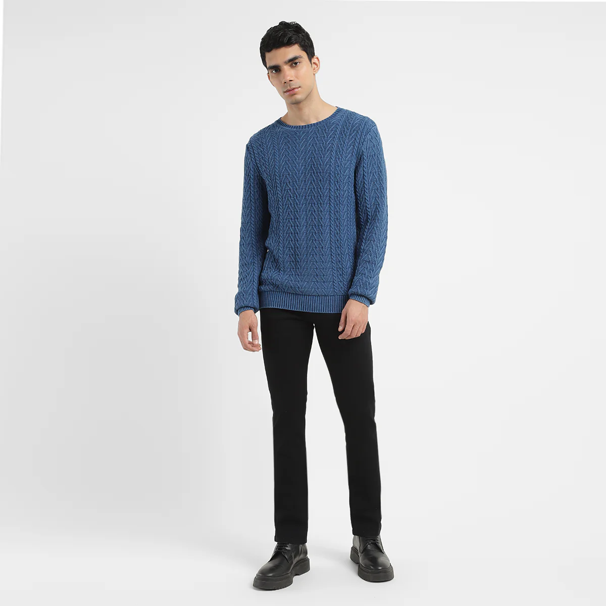 Men's Solid Blue Crew Neck Sweater - Image 6