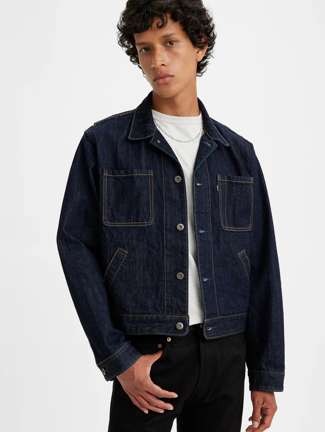 Men's Solid Blue Denim Jacket - Image 2