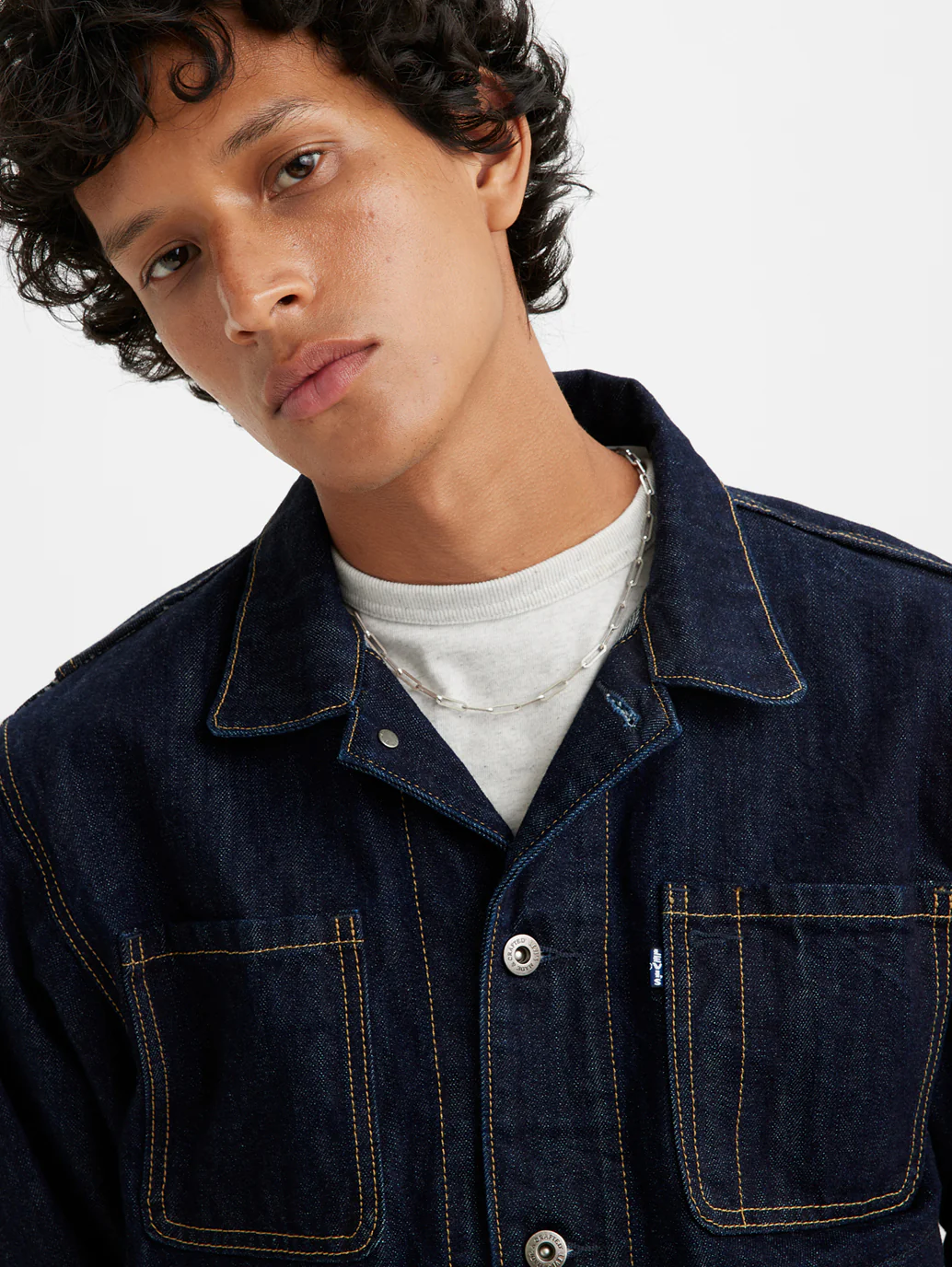 Men's Solid Blue Denim Jacket - Image 3