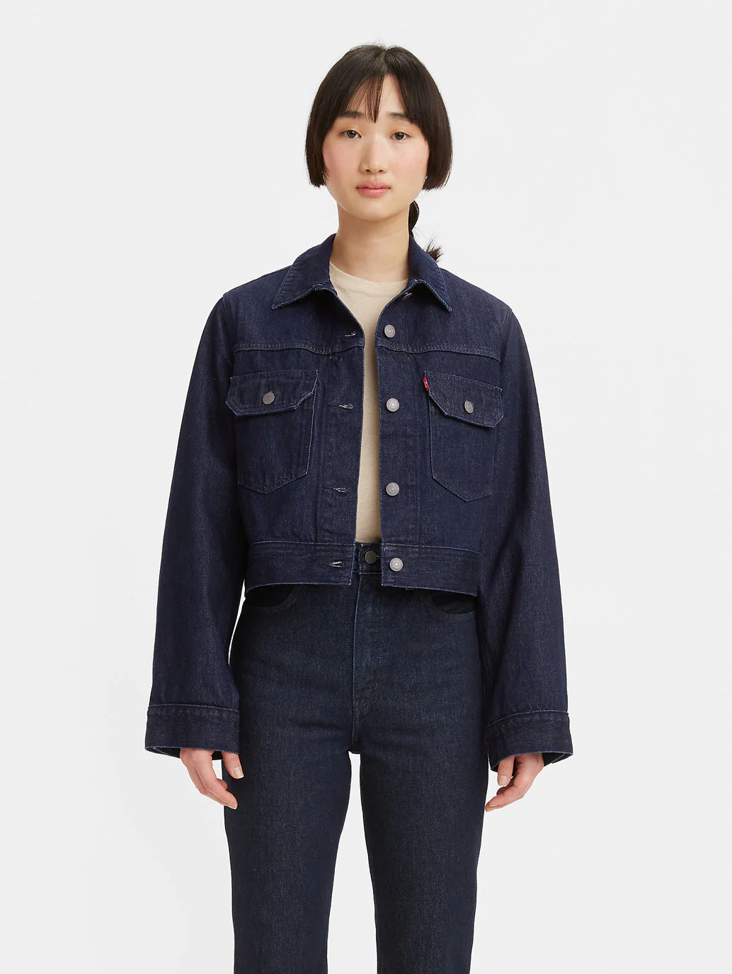Women's Solid Spread Collar Trucker Jacket - Image 2