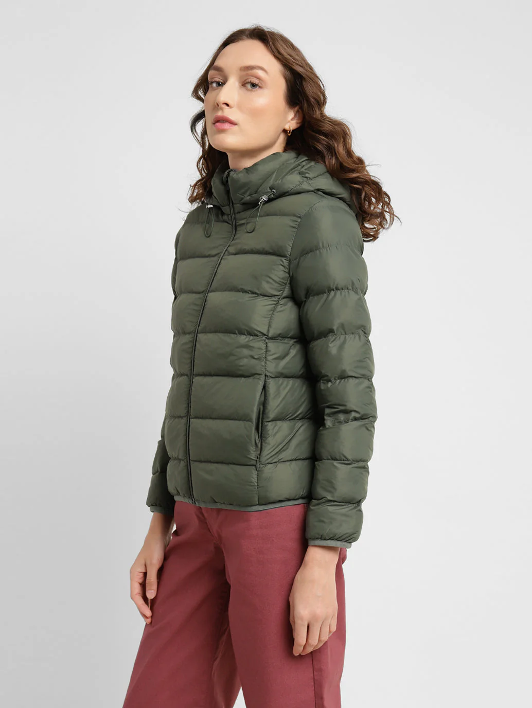 Women's Solid Hooded Quilted Jacket - Image 3