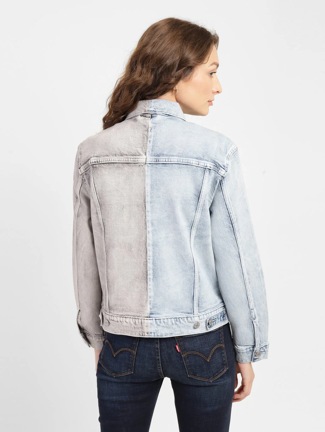 Women's Colorblock Spread Collar Denim Jacket - Image 3