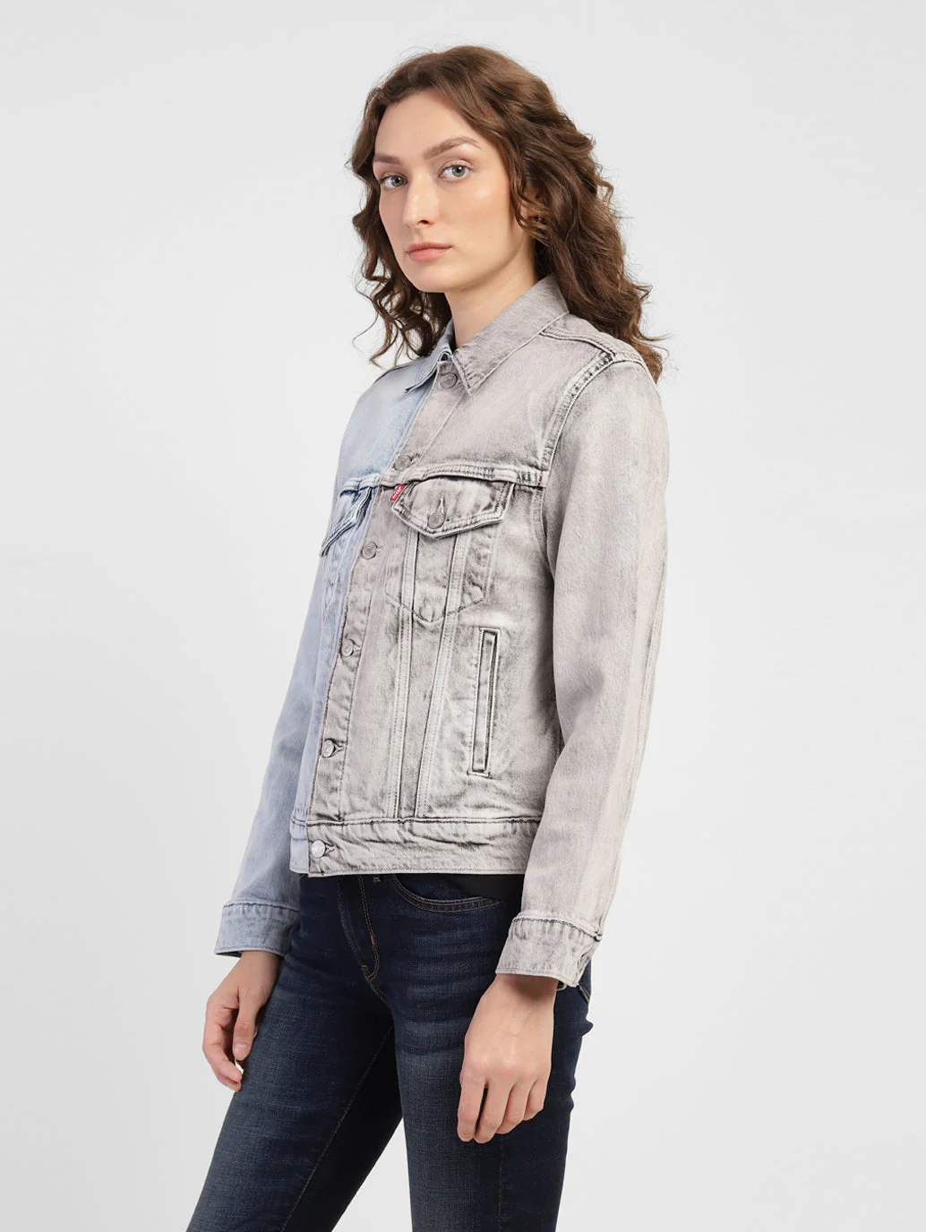 Women's Colorblock Spread Collar Denim Jacket - Image 4