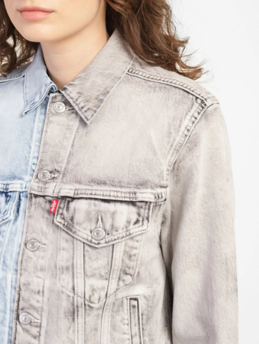 Women's Colorblock Spread Collar Denim Jacket - Image 5