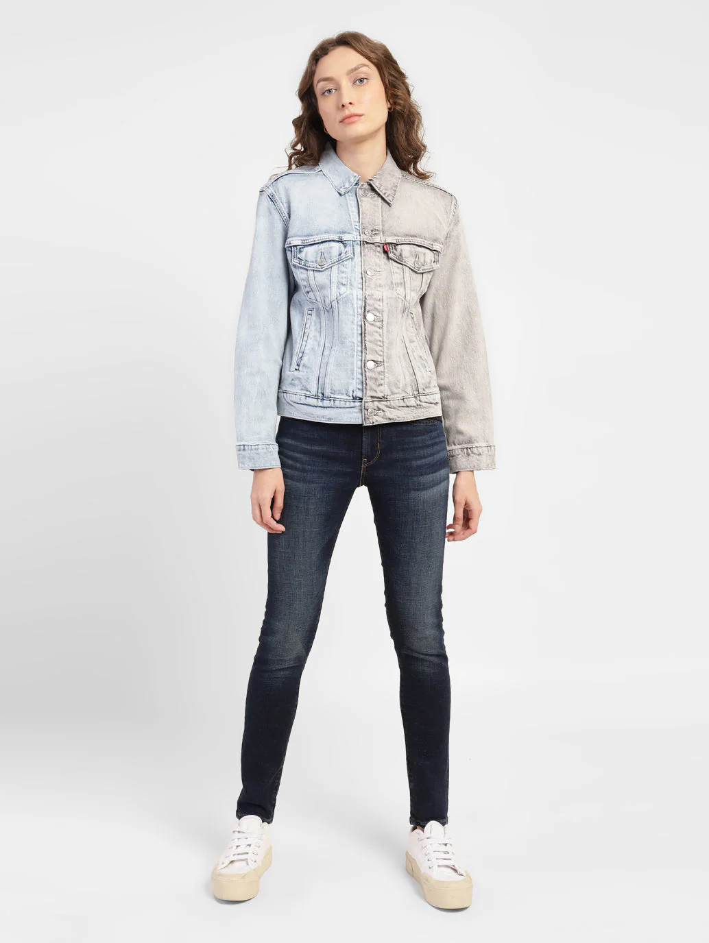 Women's Colorblock Spread Collar Denim Jacket - Image 6