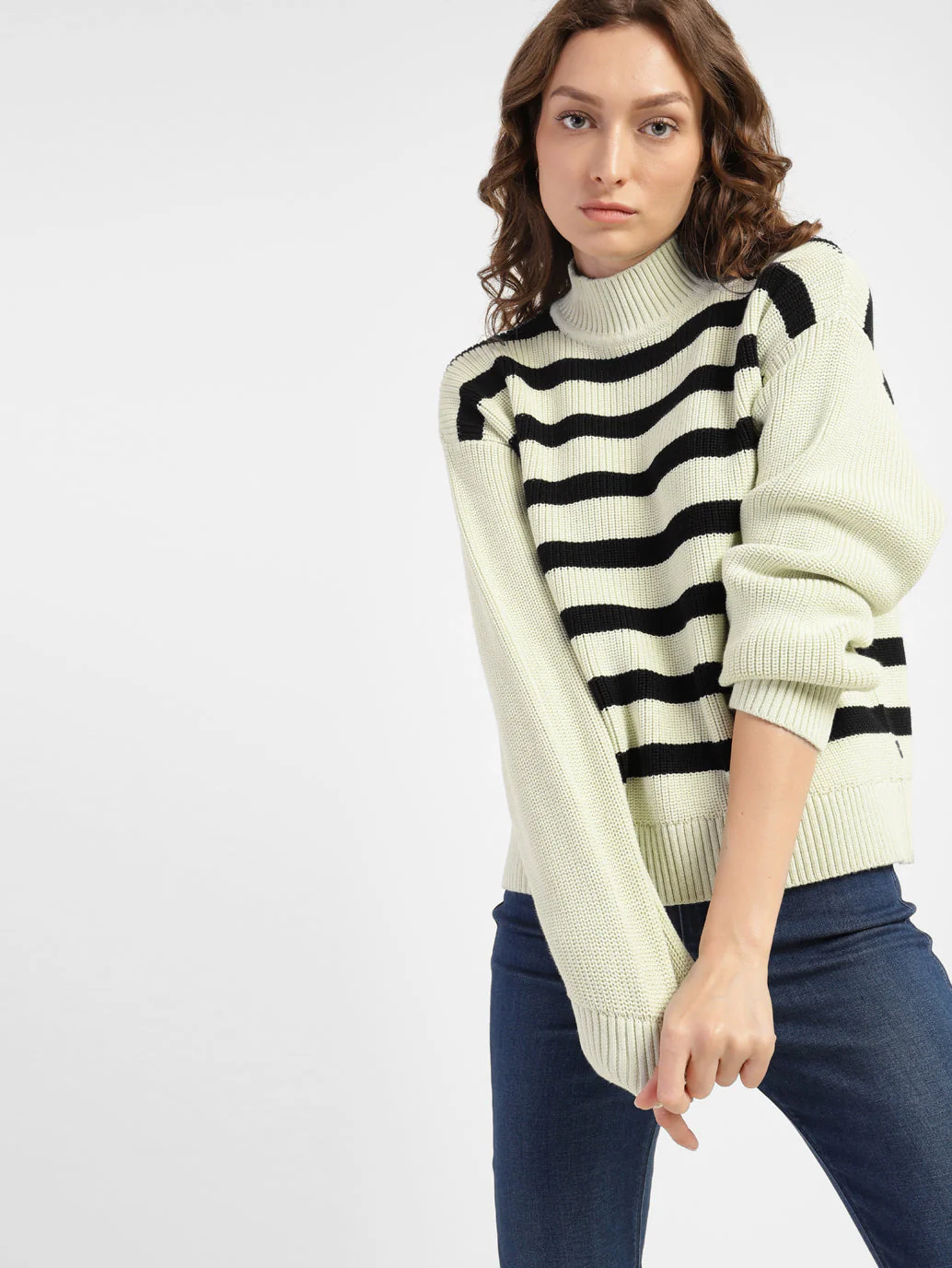 Women's Striped High Neck Sweater - Image 2