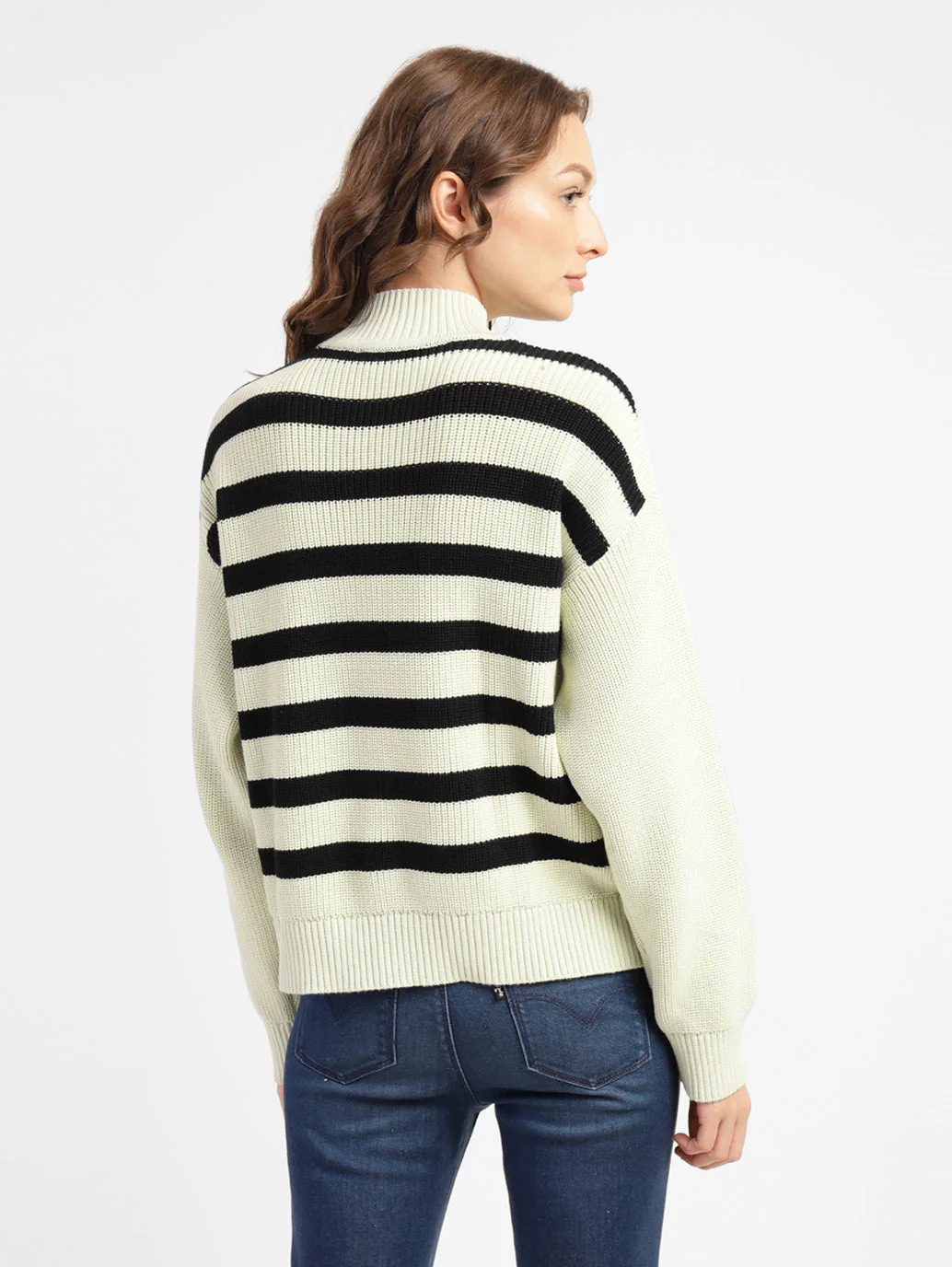 Women's Striped High Neck Sweater - Image 3