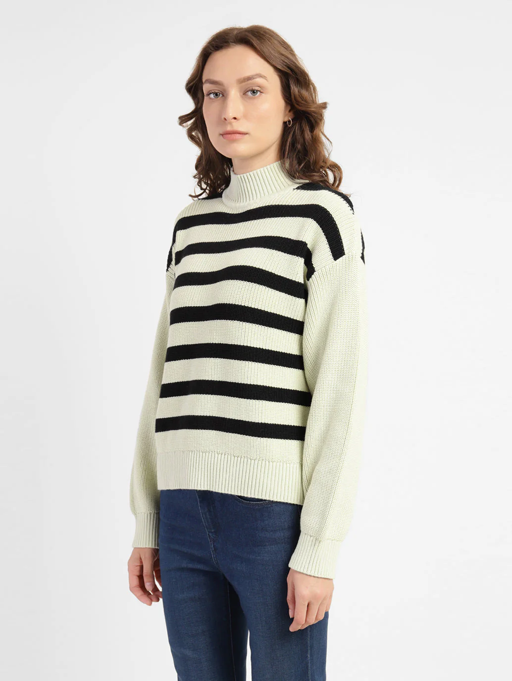 Women's Striped High Neck Sweater - Image 4