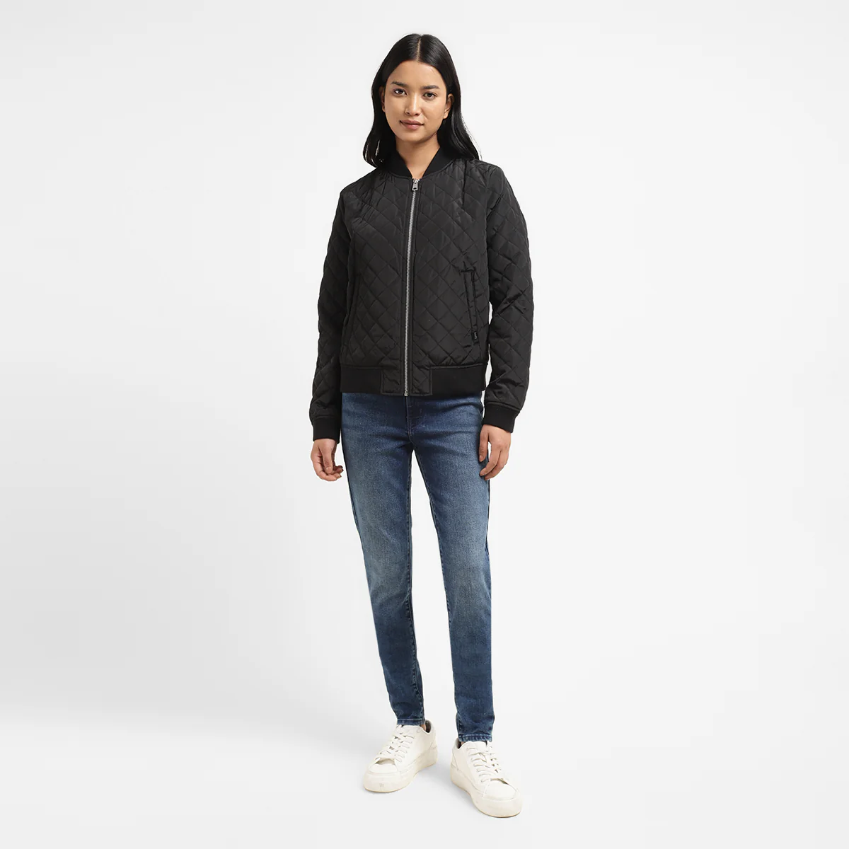 Women's Solid Black Collar Neck Jacket - Image 2