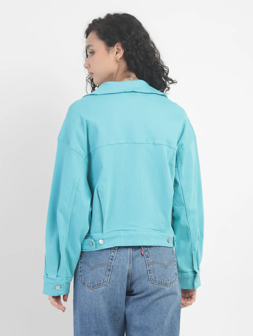 Women's Solid Spread Collar Denim Jacket - Image 3