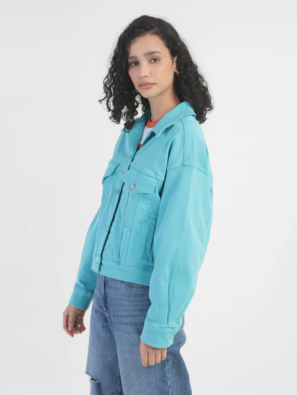Women's Solid Spread Collar Denim Jacket - Image 4