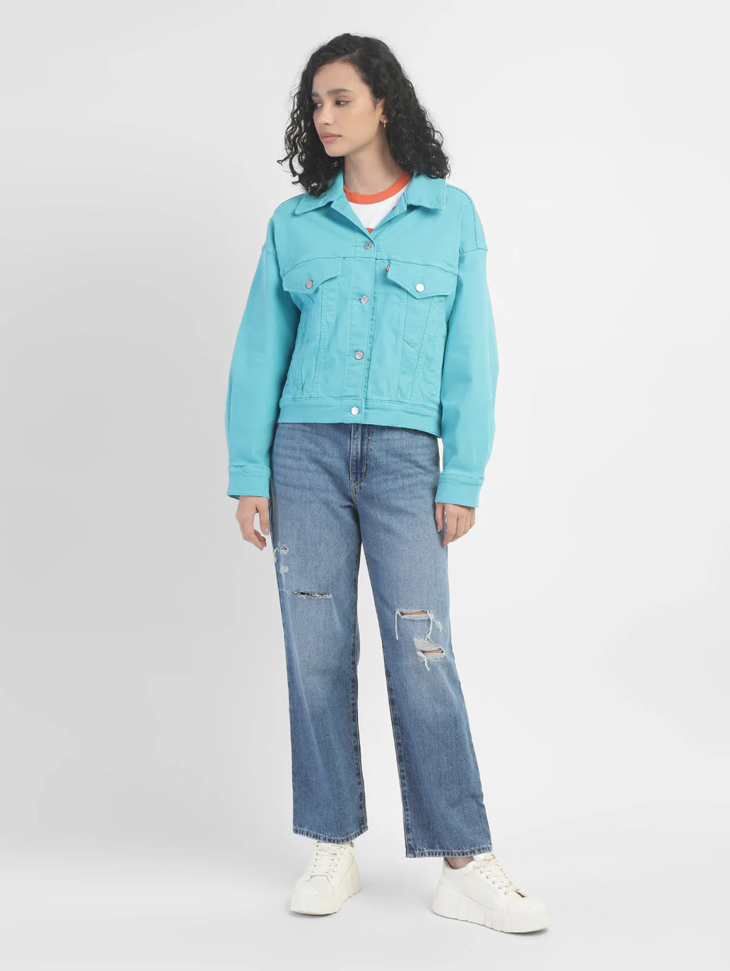 Women's Solid Spread Collar Denim Jacket - Image 5