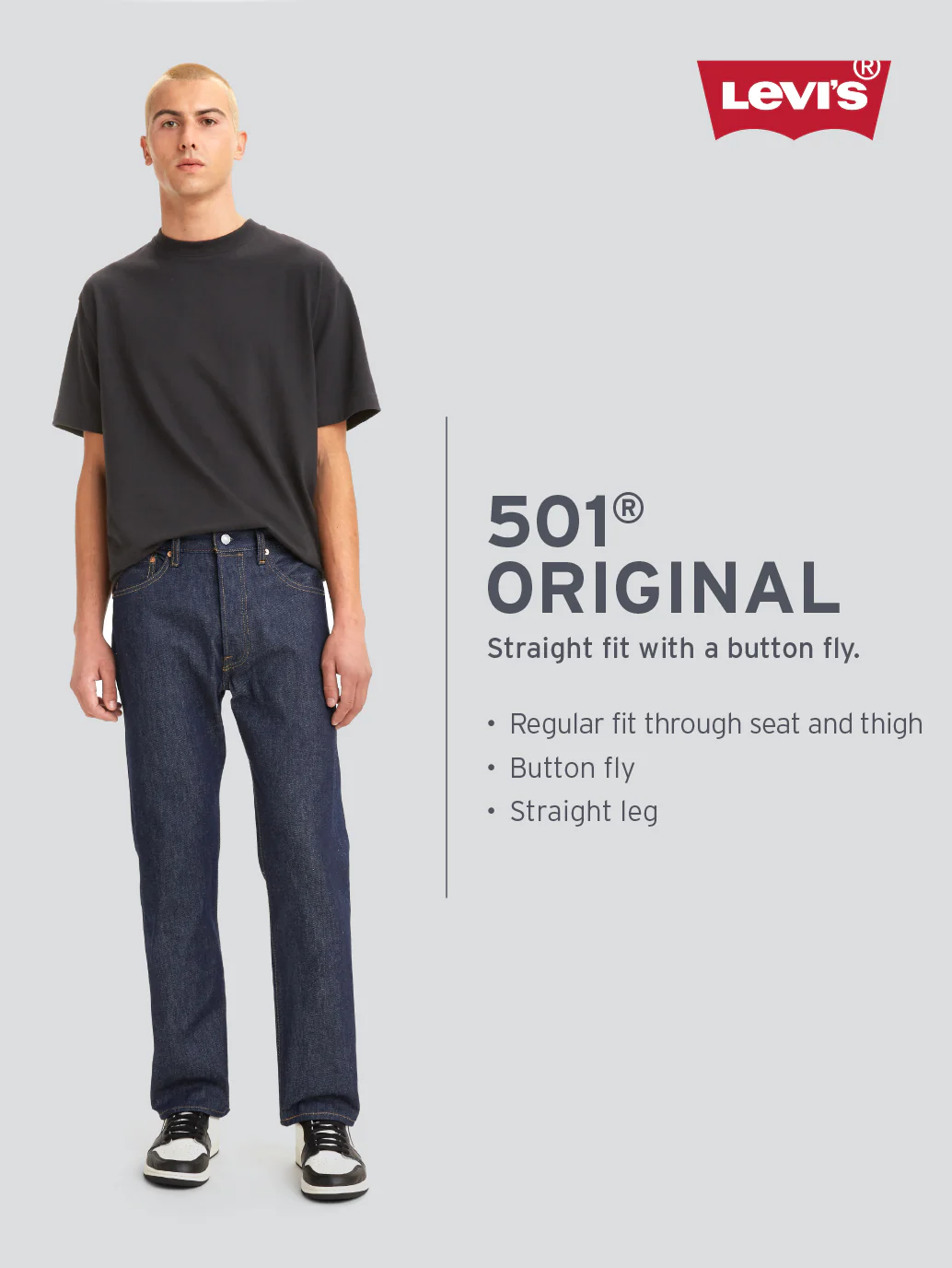 Men's 501 Blue Straight Fit Mid Rise Jeans - Image 2