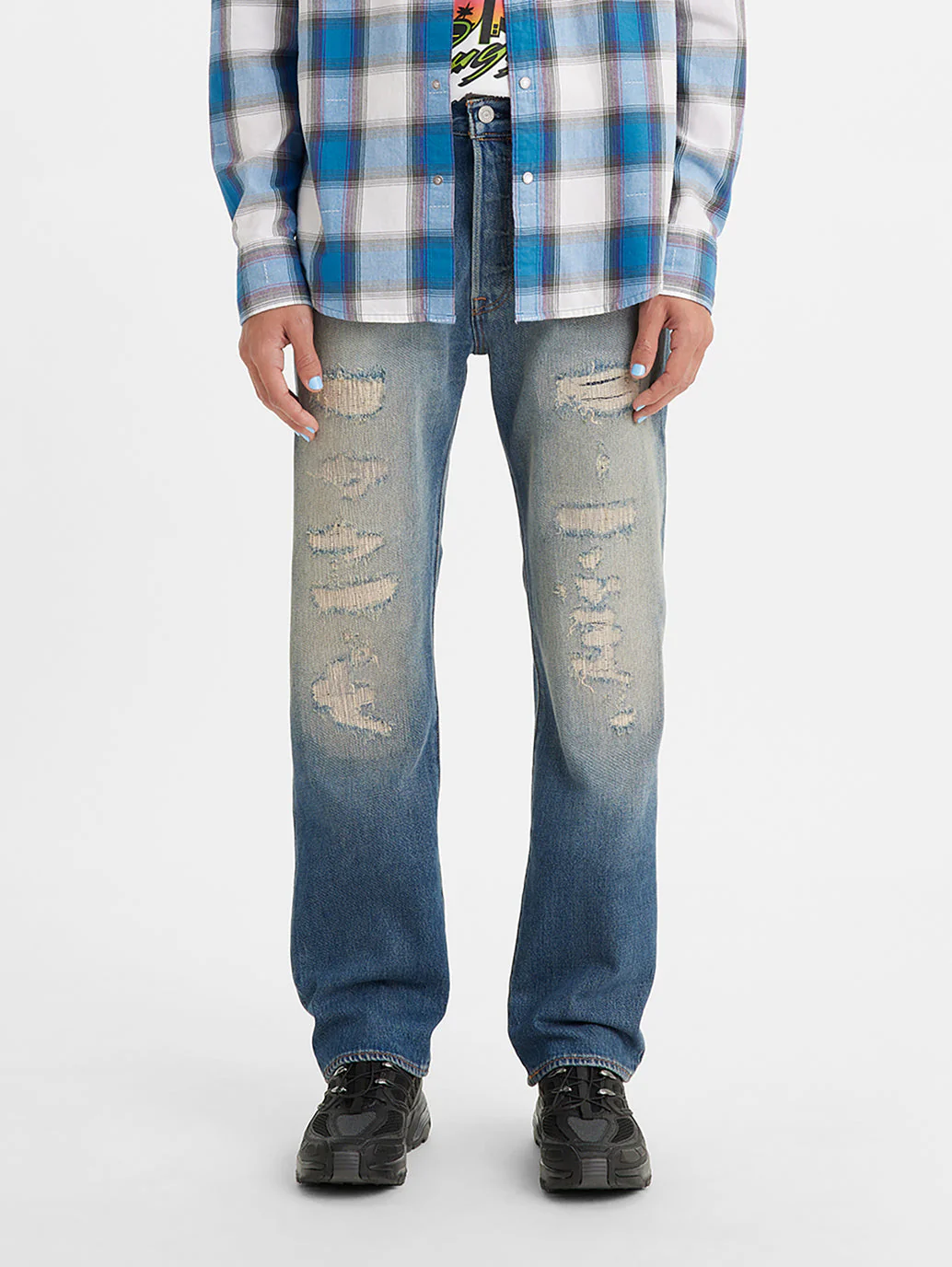 Men's 501 Blue Straight Fit Mid Rise Jeans - Image 2