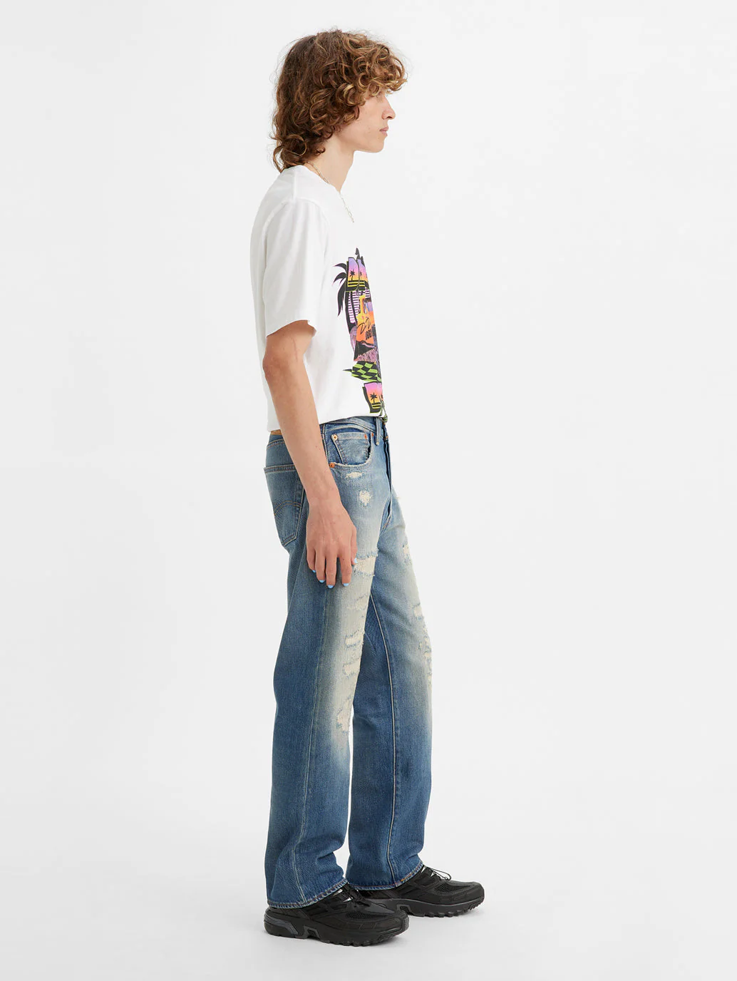 Men's 501 Blue Straight Fit Mid Rise Jeans - Image 5