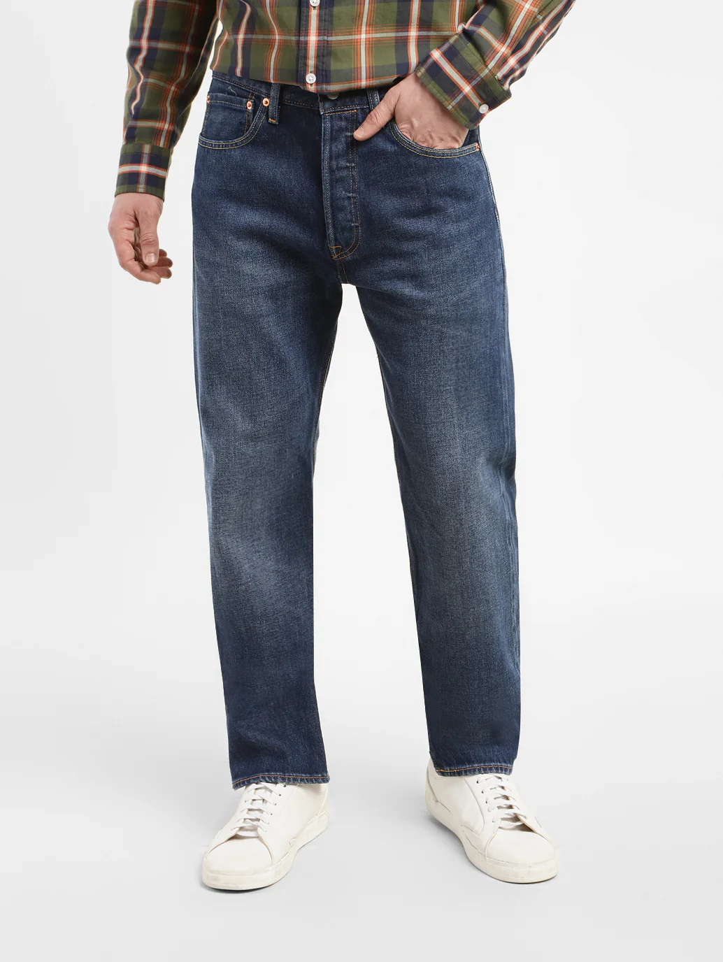 Men's 501 Blue Straight Fit Mid Rise Jeans - Image 9