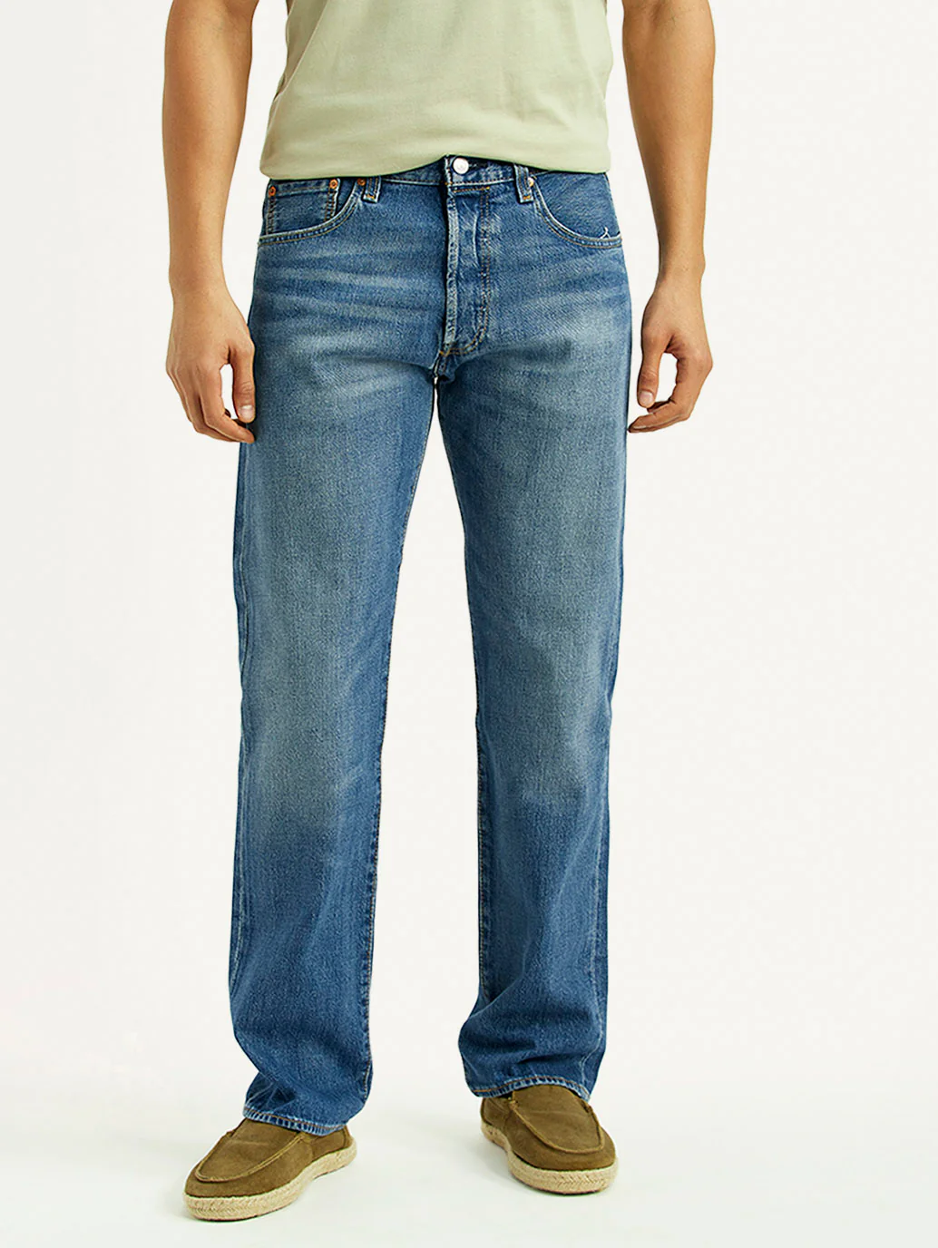 Men's 501 Blue Straight Fit Mid Rise Jeans - Image 2
