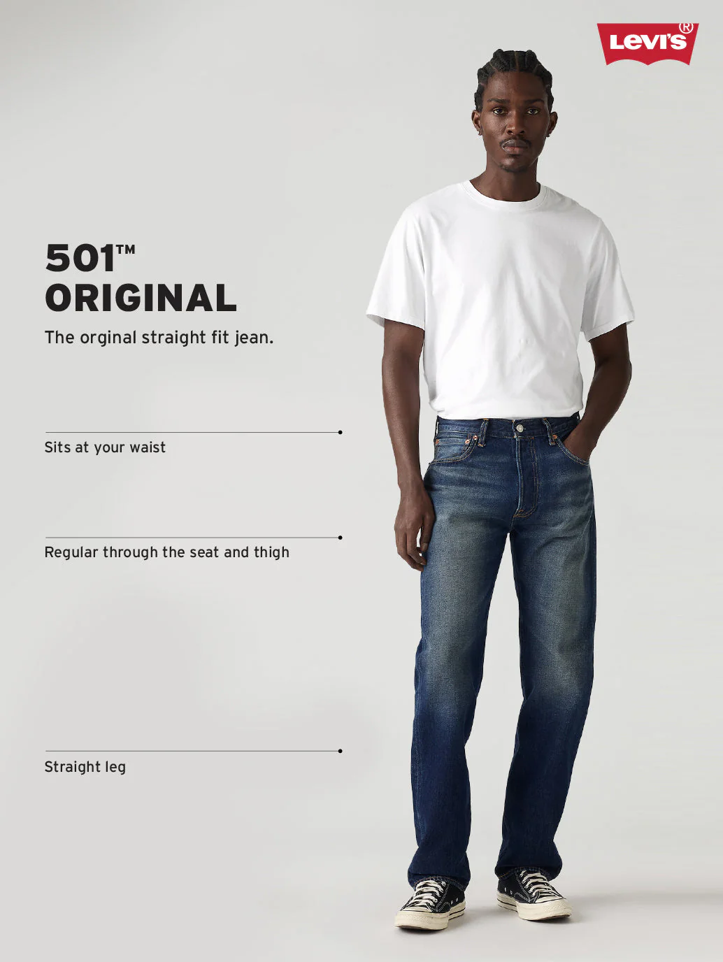 Men's 501 Black Straight Fit Mid Rise Jeans - Image 4