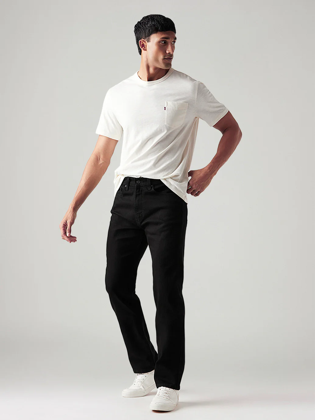 Men's 505 Black Straight Fit Mid Rise Jeans