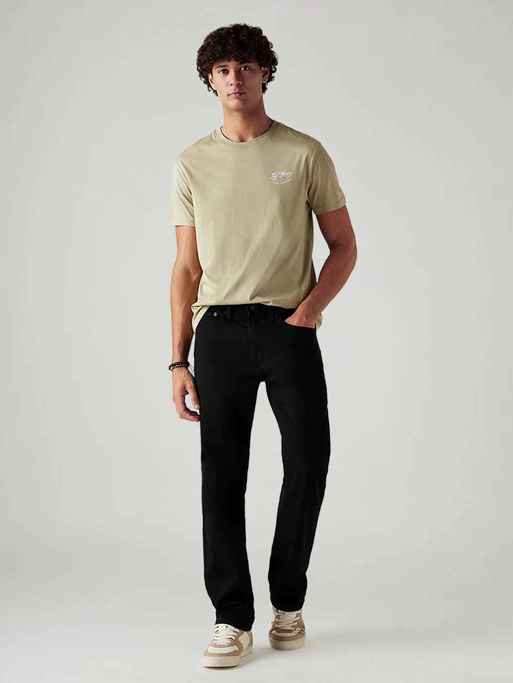 Men's 505 Black Straight Fit Mid Rise Jeans