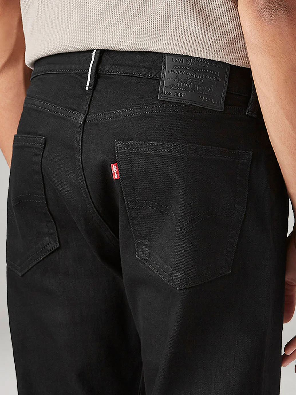 Men's 505 Black Straight Fit Mid Rise Selvedge Jeans - Image 5