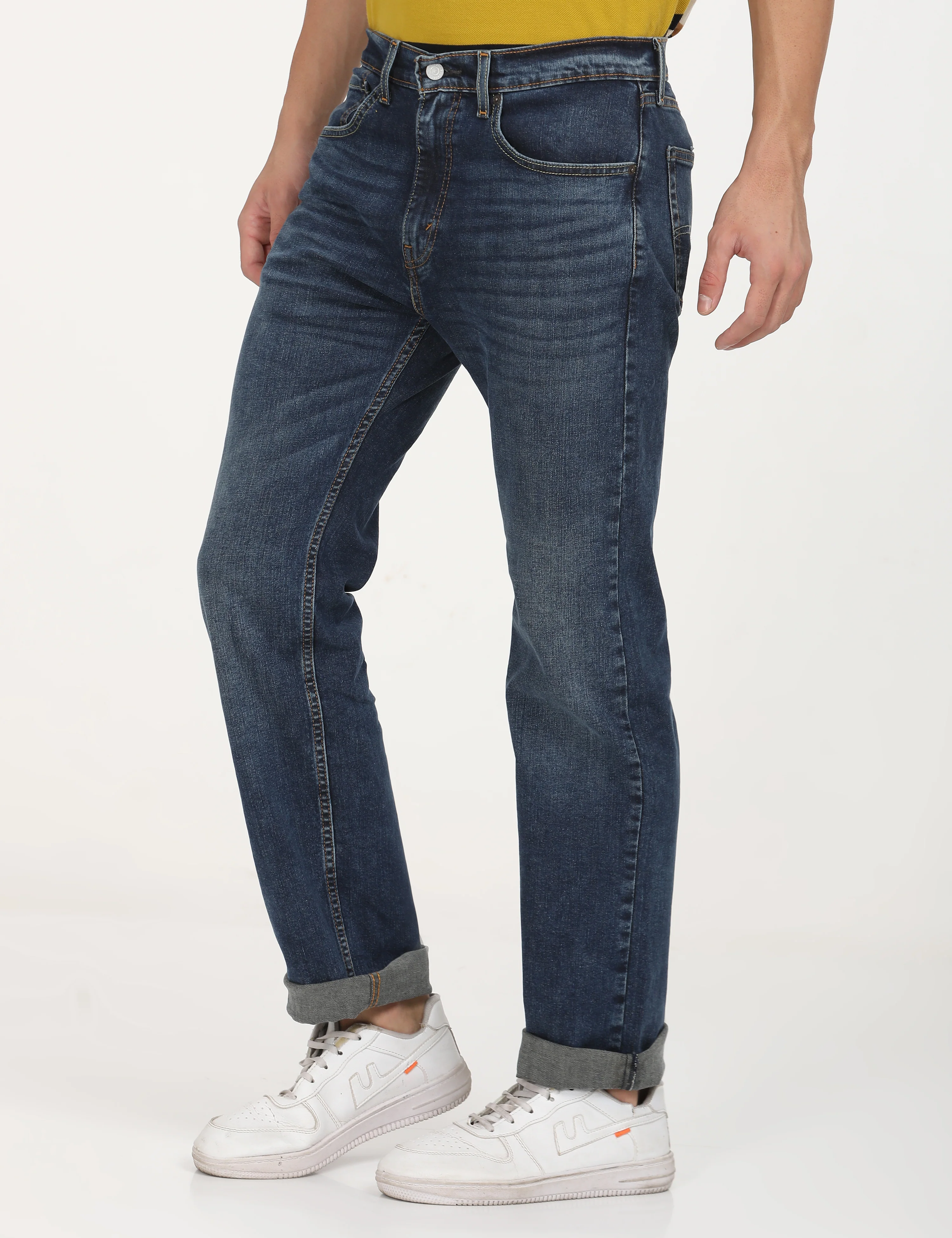 Men's 505 Blue Straight Fit Mid Rise Jeans