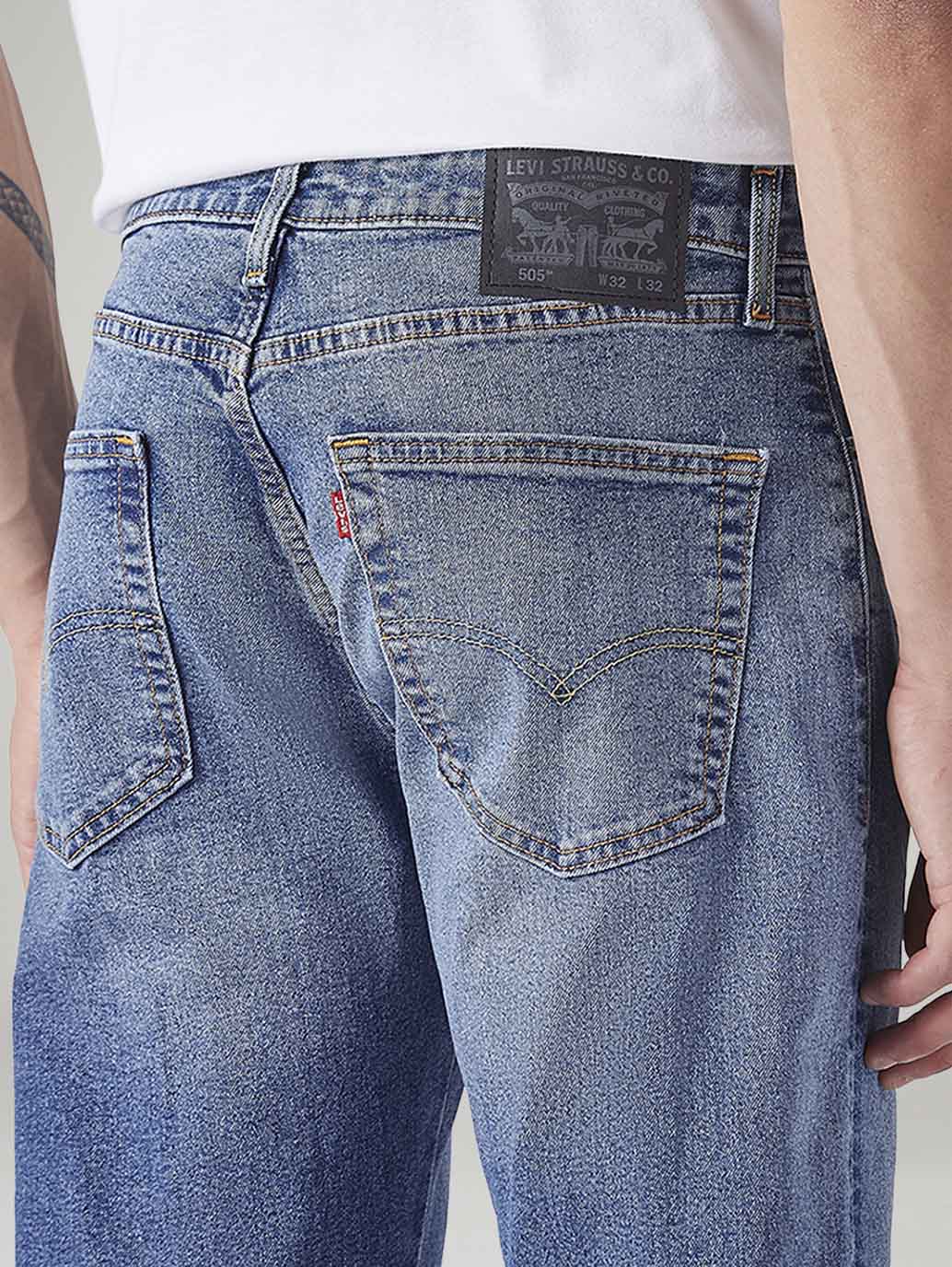 Men's 505 Blue Straight Fit Mid Rise Commuter Jeans - Image 5