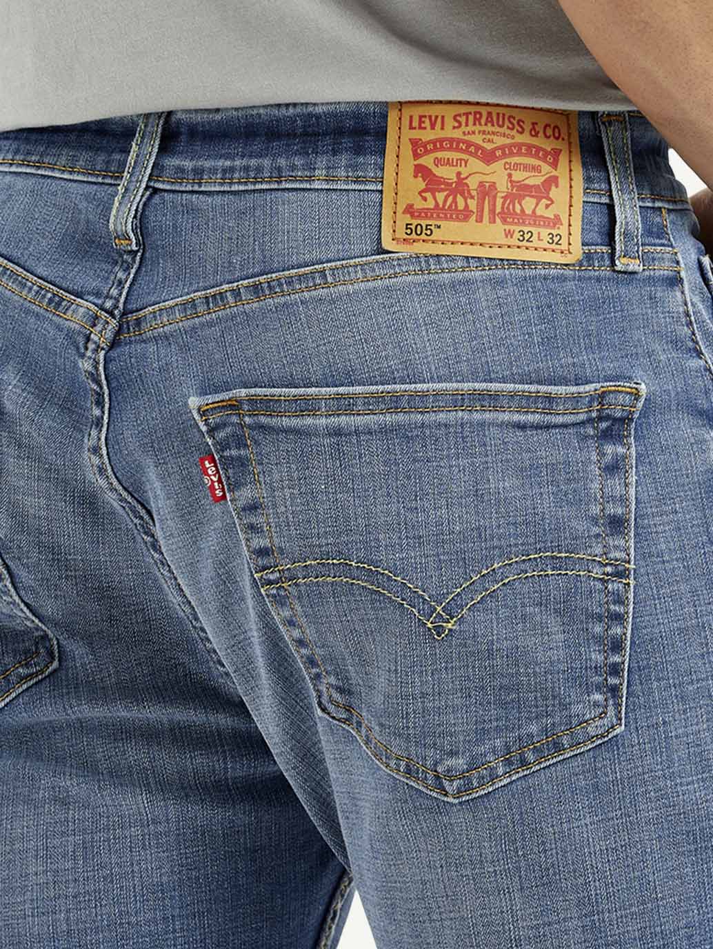 Men's 505 Blue Straight Fit Mid Rise Jeans - Image 6