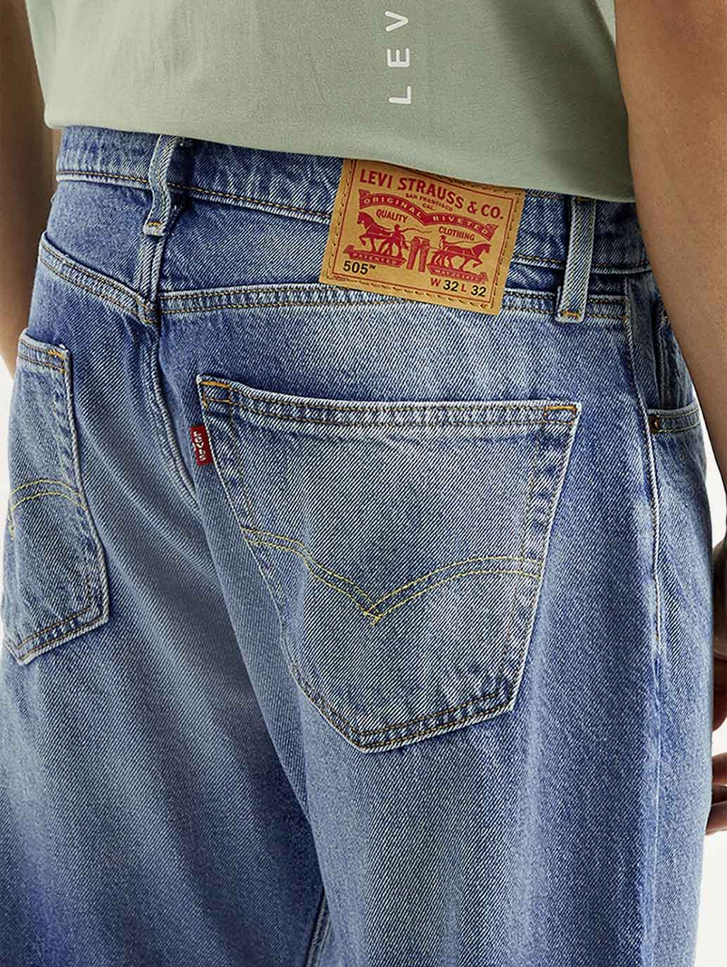 Men's 505 Blue Straight Fit Mid Rise Jeans - Image 6