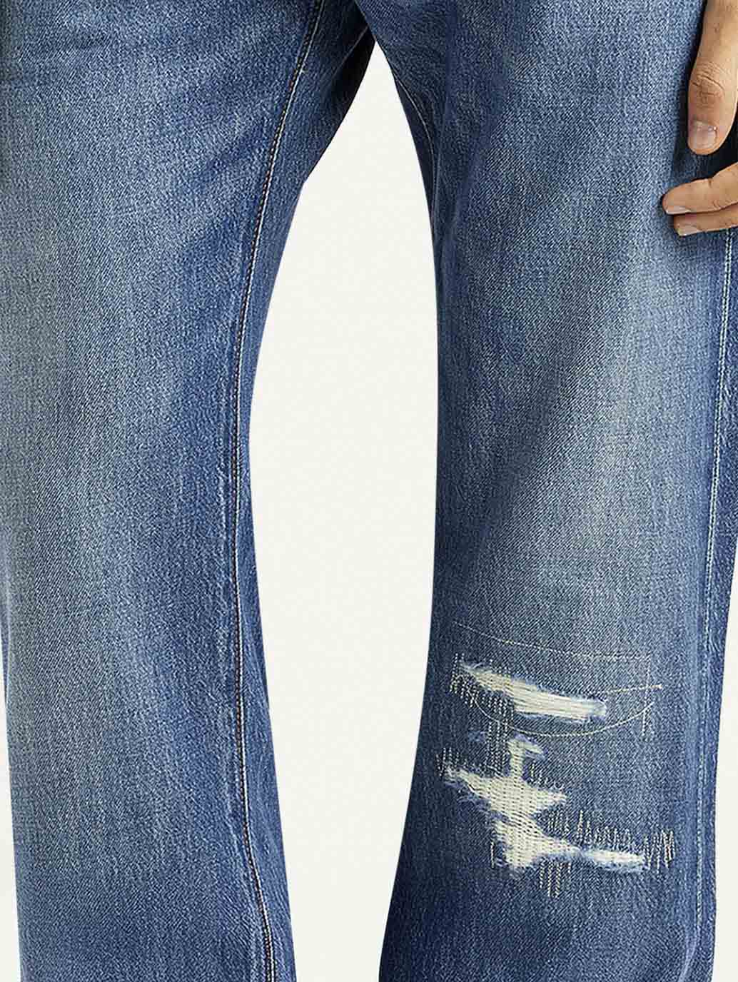 Men's 505 Blue Straight Fit Mid Rise Selvedge Jeans - Image 5