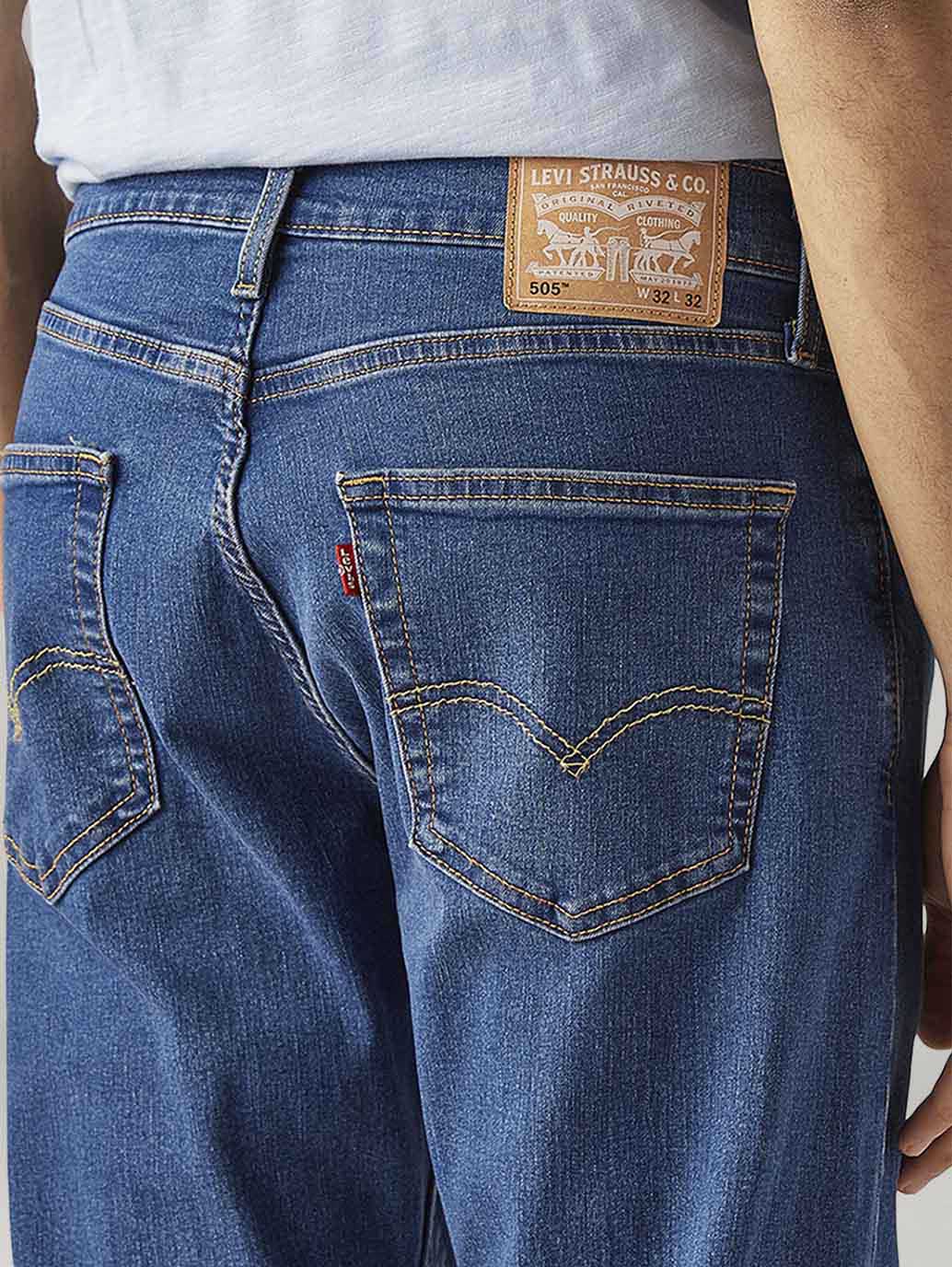 Men's 505 Blue Straight Fit Mid Rise Jeans - Image 5