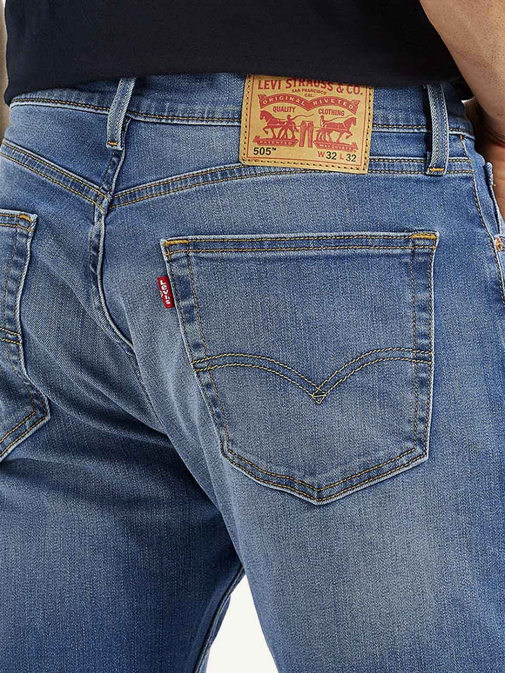 Men's 505 Blue Straight Fit Mid Rise Jeans - Image 6