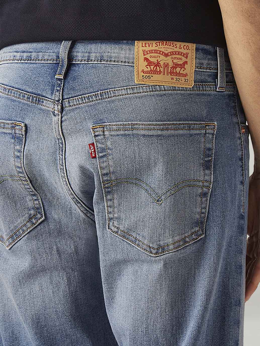 Men's 505 Blue Straight Fit Mid Rise Jeans - Image 4