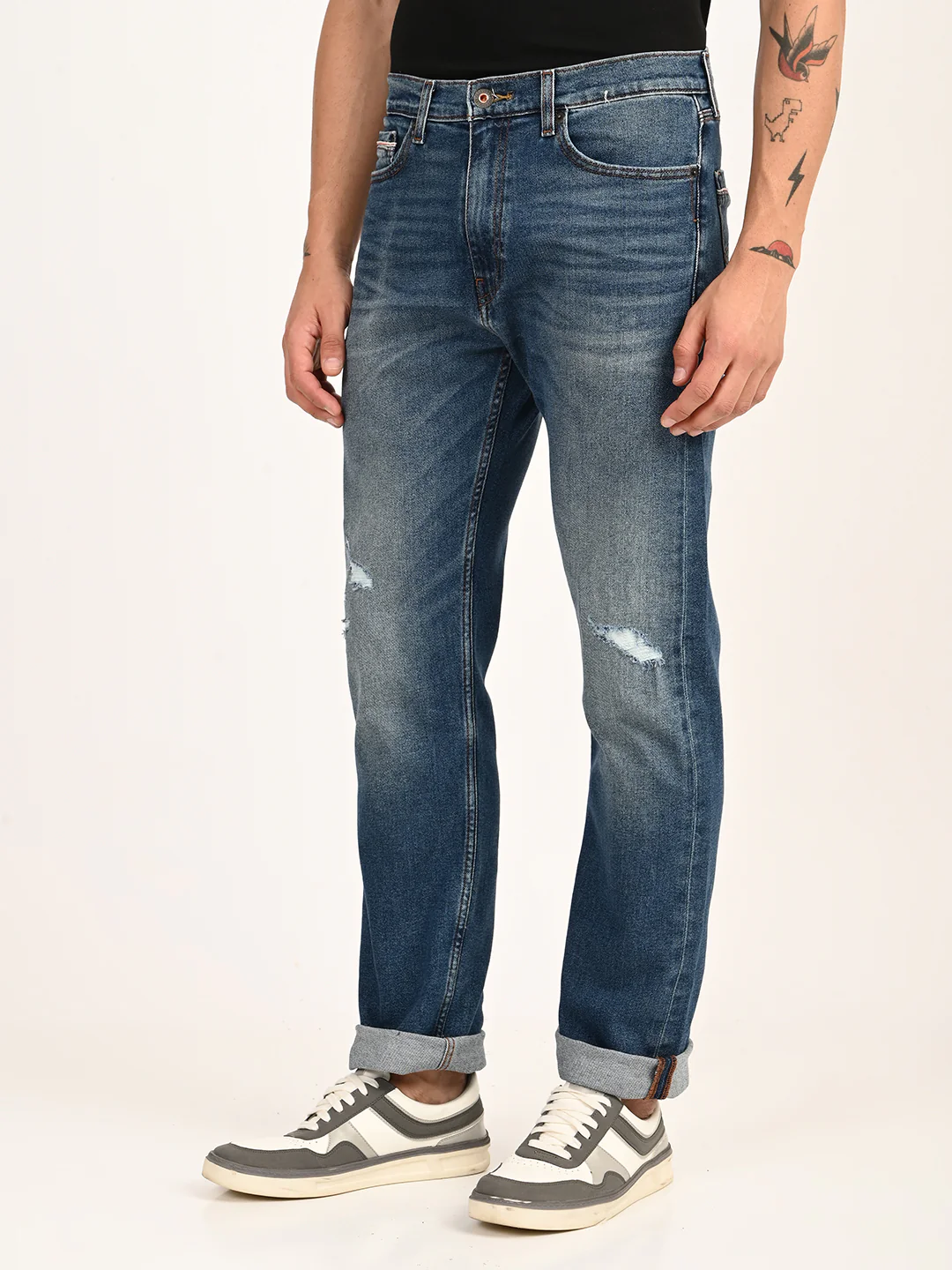 Men's 505 Blue Straight Fit Mid Rise Jeans - Image 5