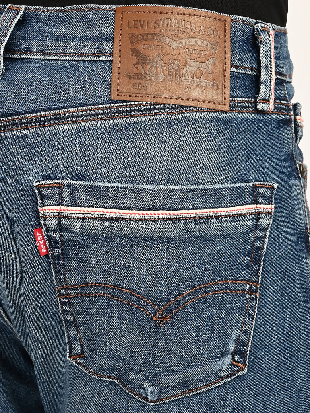 Men's 505 Blue Straight Fit Mid Rise Jeans - Image 6