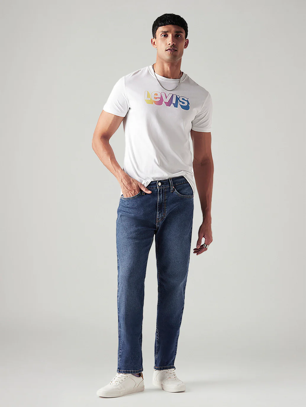 Men's 505 Blue Straight Fit Mid Rise Jeans